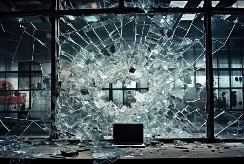 Broken office windows Window Film Depot & 3M Security Window Film Attachment Systems guard against shattered glass