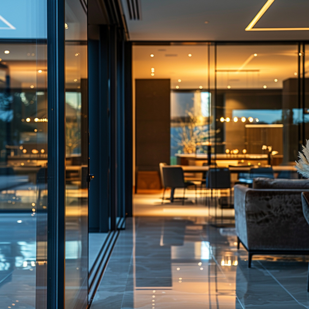 nighttime privacy window film one way(3) Inside of a residential house with nighttime privacy window films.