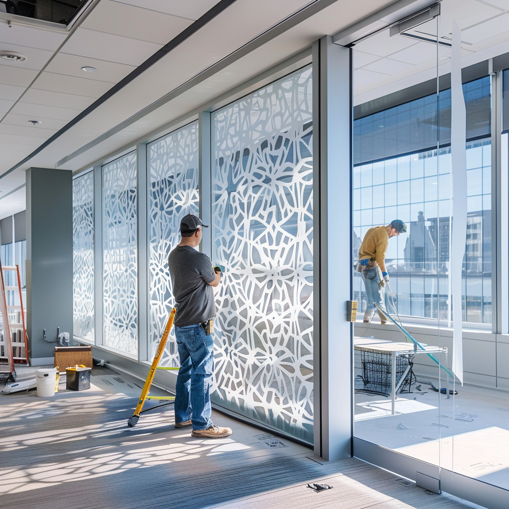 where to buy frosted window film(2) Professional installation of decorative frosted window film.