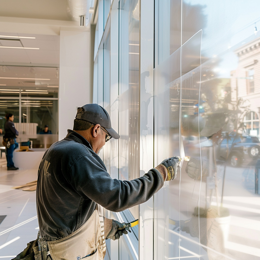 Professional installation of window film.
