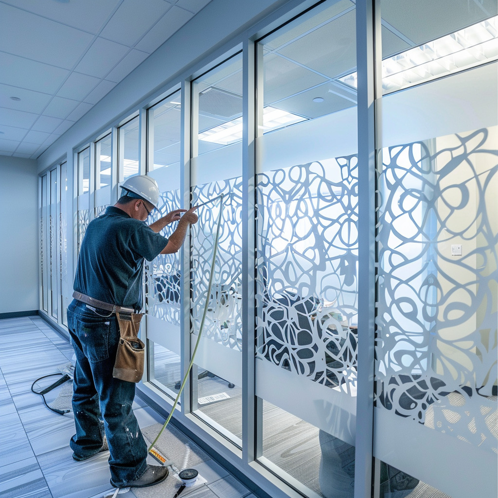 white frosted window film(3) Professional installation of white frosted window film.