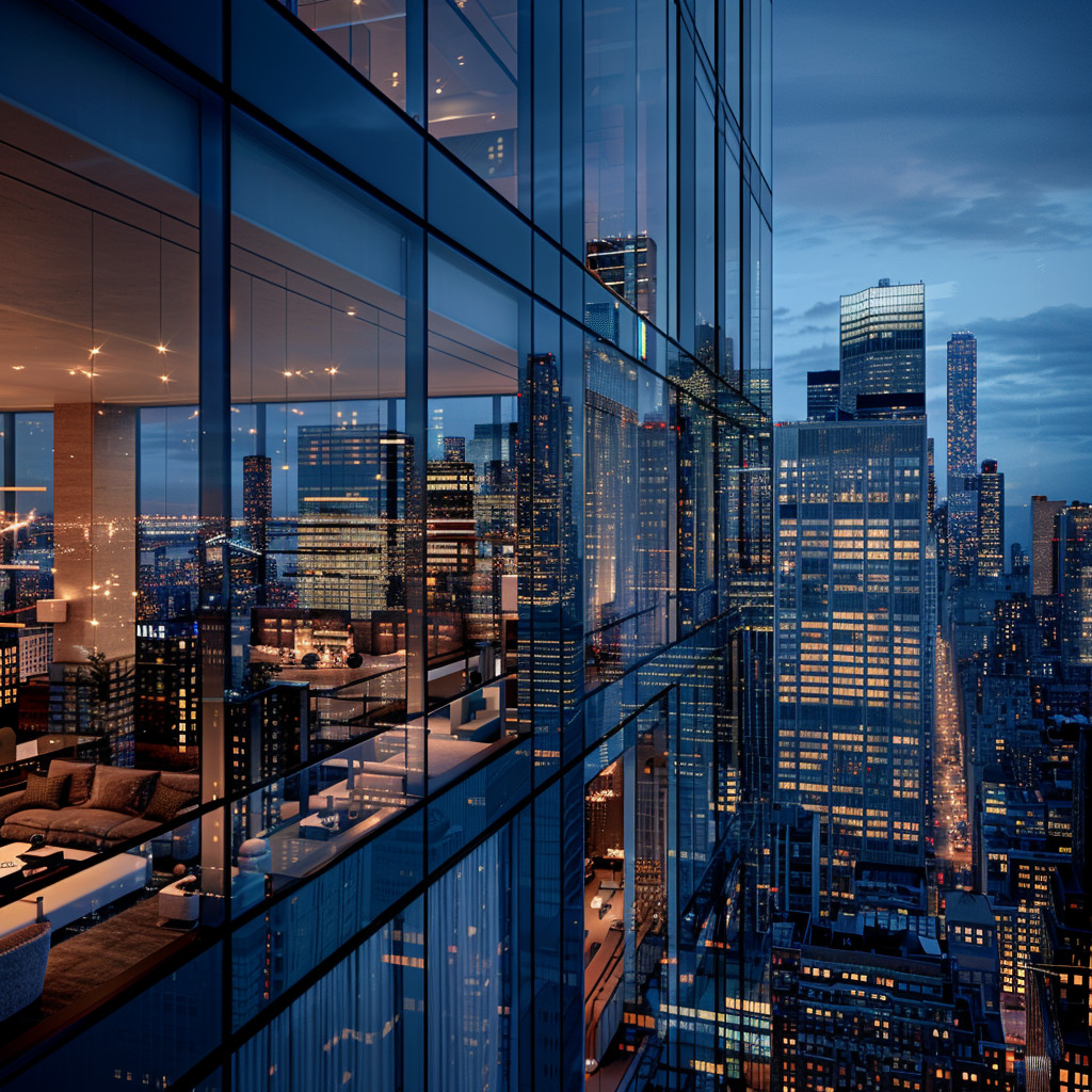 View into a building at night