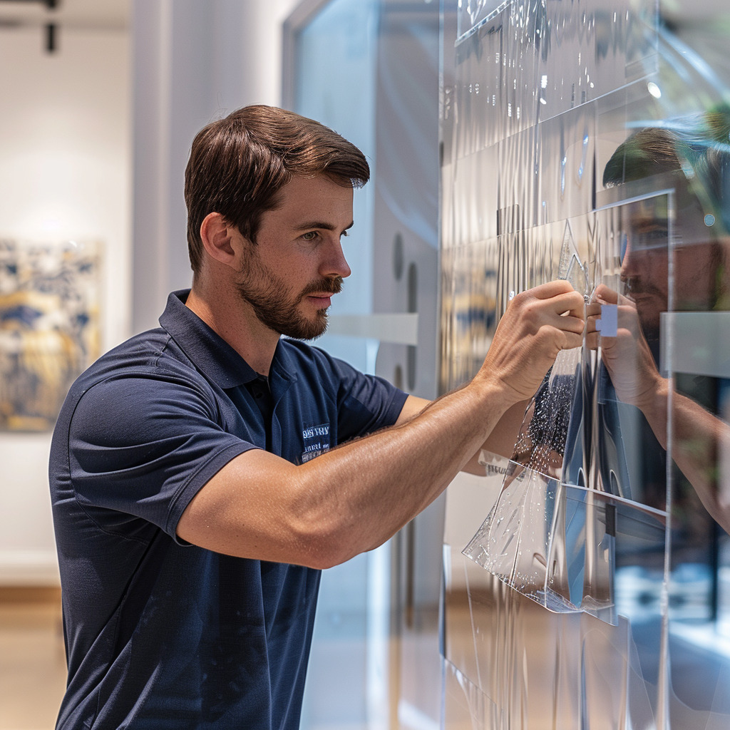 Man installing window film