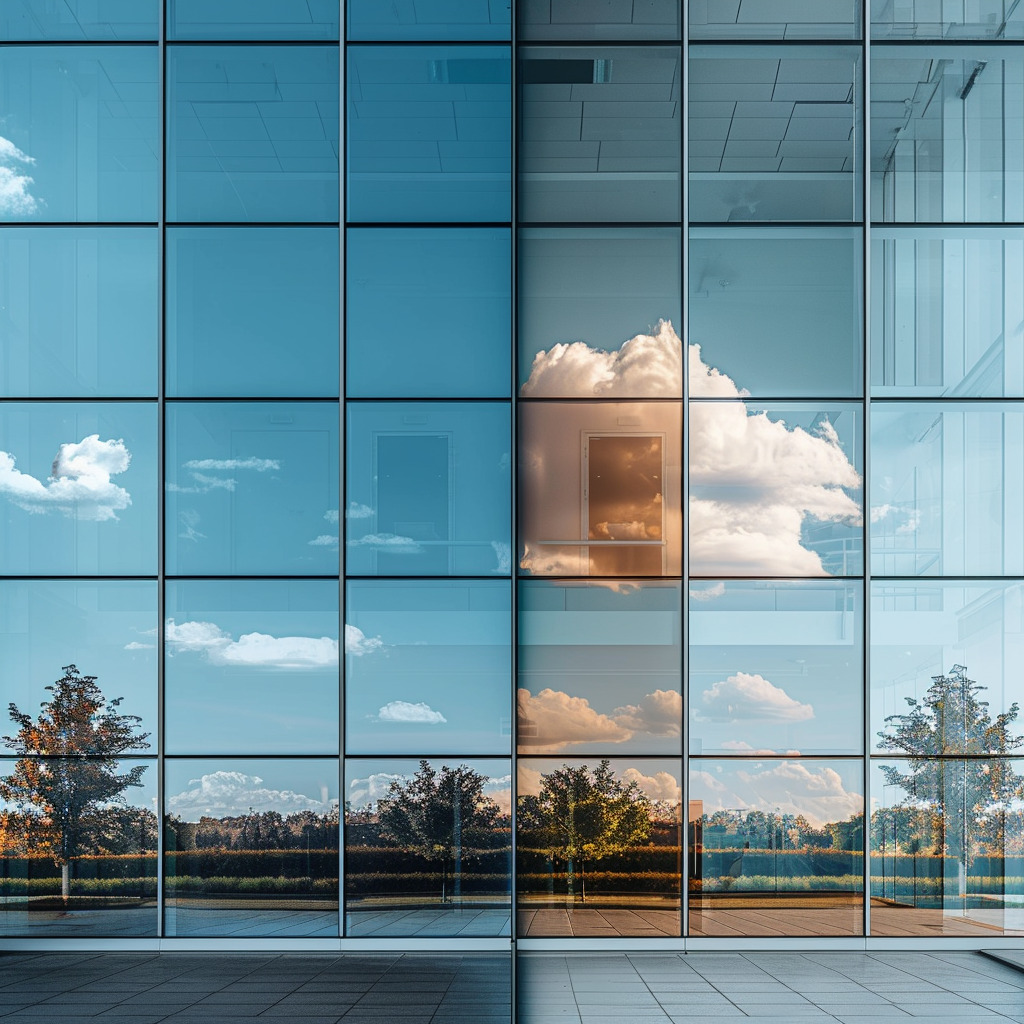 3m window tint film(2) Glass building with reflective window film.