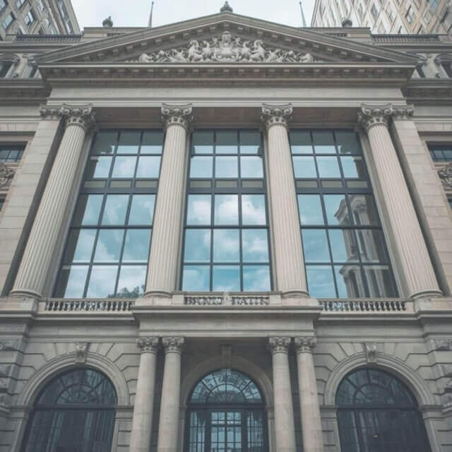 Front view of a building with windows