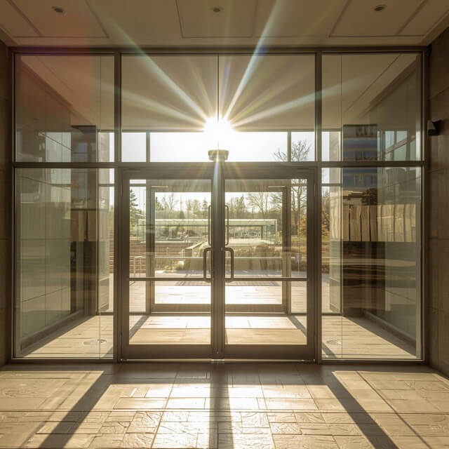 Glass doors leading into a building