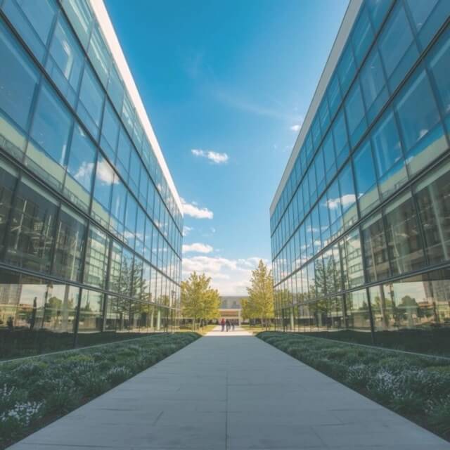 glass windows on college campus Medium Ground floor windows on campus buildings