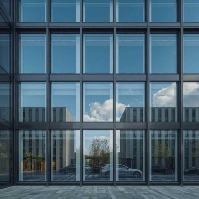 office building windows Medium Office building with a many windows protected by professional window film.