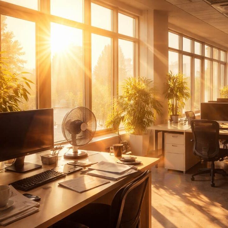 A hot office that would benefit from sun blocking window film