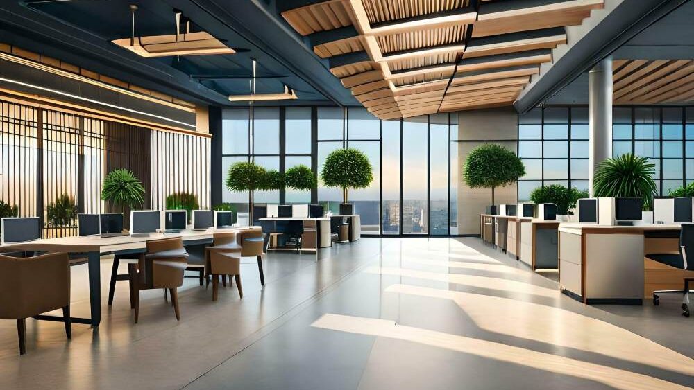Modern office with large windows