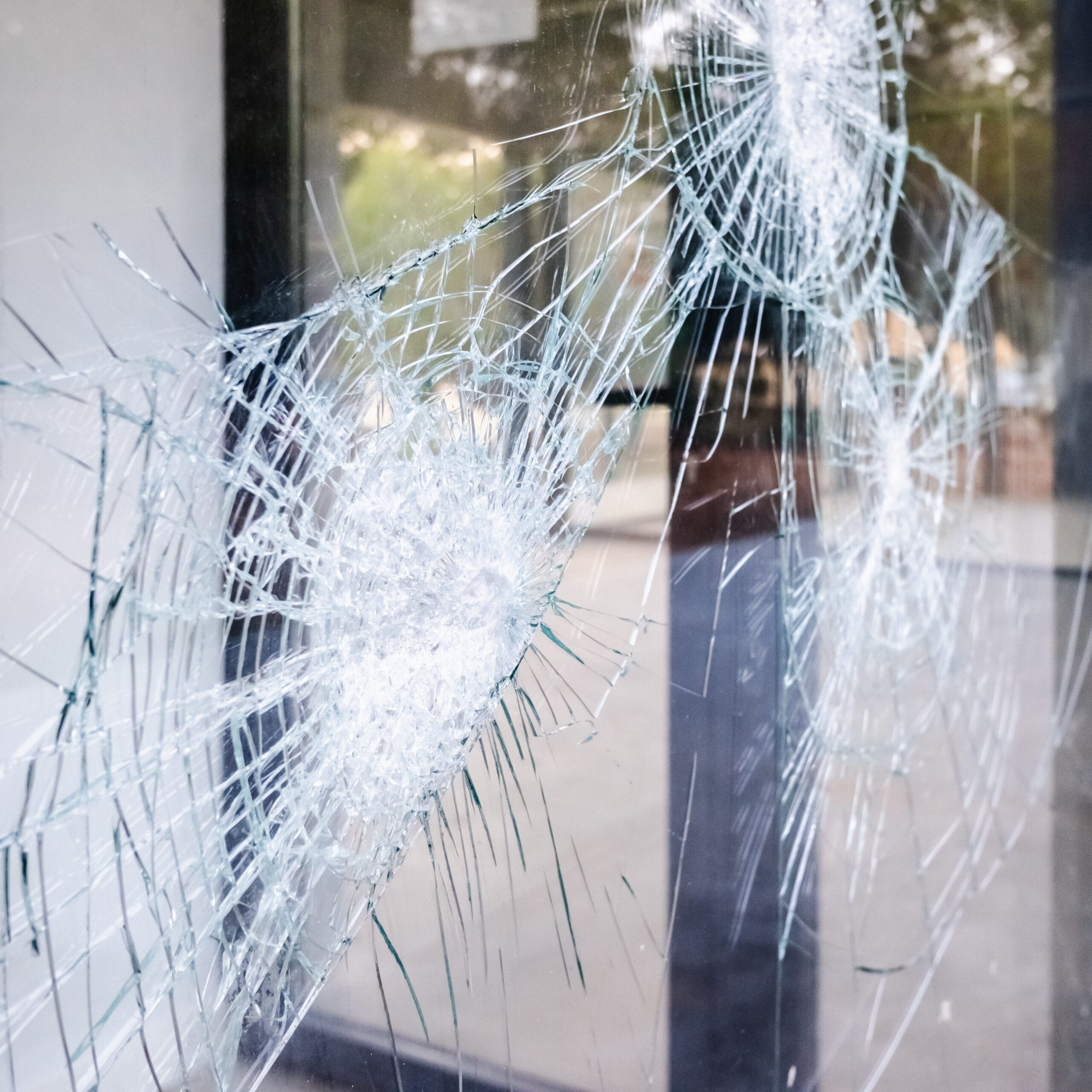 Window security film preventing shattered glass from falling