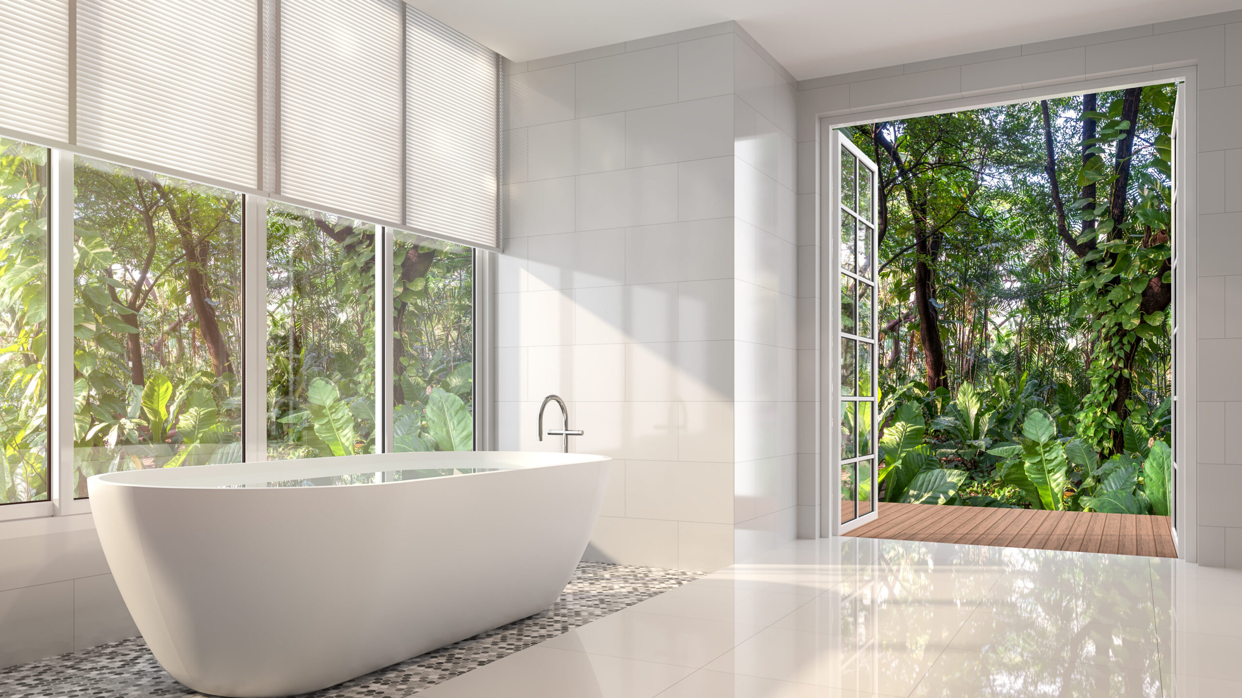 A modern bathroom with one-way privacy film