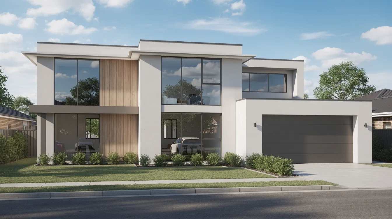 The image shows a modern residential house featuring large glass windows with reflective window film, enhancing privacy and energy efficiency while allowing natural light to enter. This installation not only protects against harmful UV rays and unwanted heat but also adds an attractive aesthetic to the property.